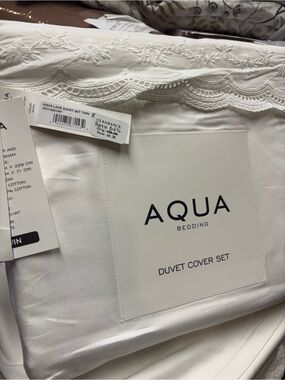 Aqua White Lace Twin Duvet Cover b153s